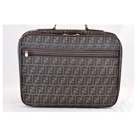 Fendi-FENDI Zucca Canvas Travel Bag Brown Black Auth sa1469-Brown,Black