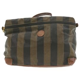 Fendi-FENDI Pequin Canvas Hand Shoulder Bag 2Set Cuir PVC Noir Marron Auth ar4002-Marron,Noir