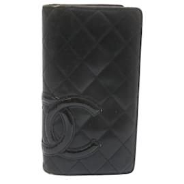 Chanel-CHANEL Matelasse Cambon Line Long Wallet Black Pink LV Auth se141-Black
