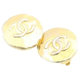 Chanel-CHANEL CC Logo Clip on Earring Gold Tone CC Auth ar4431-Golden