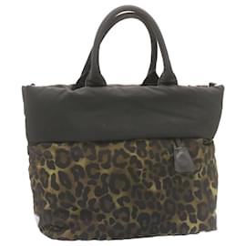 Prada-PRADA Leopard Pattern Tote Bag Black Khaki Nylon Auth ar4437-Black