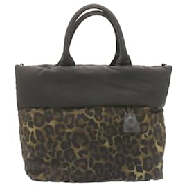 Prada-PRADA Leopard Pattern Tote Bag Black Khaki Nylon Auth ar4437-Black