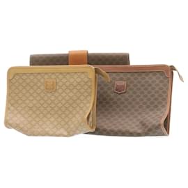 Céline-CELINE Macadam Canvas Clutch Bag 3Set PVC Leather Brown Beige Auth ar4513-Brown,Beige