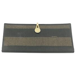 Fendi-FENDI Pequin Patent Leather Wallet 2set Black Brown Auth as007-Multiple colors