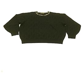 Fendi-FENDI Zucca Sweater Black Wool Auth ar3564-Black