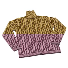 Fendi-FENDI Zucca Turtleneck Sweater Brown Wool Auth ar3567-Brown