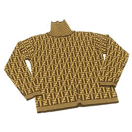 Pull à col roulé FENDI Zucca Laine marron Auth ar3567 Marron
