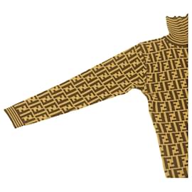 Fendi-FENDI Zucca Turtleneck Sweater Brown Wool Auth ar3567-Brown