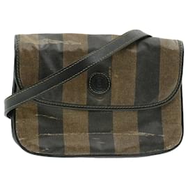 Fendi-Sac à bandoulière en cuir PVC Pequin FENDI Marron Noir Auth ti223 **Collant-Marron,Noir