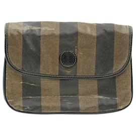 Fendi-Sac à bandoulière en cuir PVC Pequin FENDI Marron Noir Auth ti223 **Collant-Marron,Noir