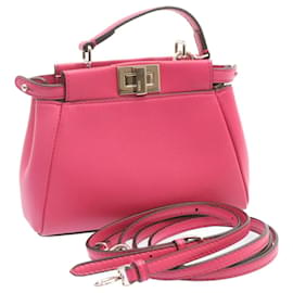 Fendi-FENDI Micro Peek A Boo 2Way Shoulder Hand Bag Pink Leather Auth 22533-Pink