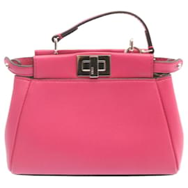Fendi-FENDI Micro Peek A Boo 2Way Shoulder Hand Bag Pink Leather Auth 22533-Pink