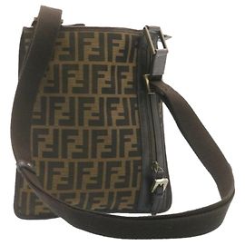 FENDI Borsa a tracolla Zucca Canvas Marrone Nero Autentico 22565 Marrone Nero