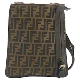 Fendi-FENDI Zucca Canvas Shoulder Bag Brown Black Auth 22565-Brown,Black