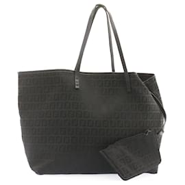 Fendi-FENDI ZucchinoCanvas Tote Bag Black Auth im153-Black