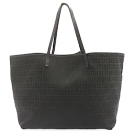 Fendi-FENDI ZucchinoCanvas Tote Bag Black Auth im153-Black