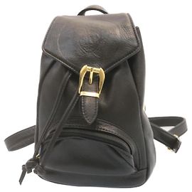 GIANNI VERSACE Sun Face Backpack Black Leather Auth gt1039 Black