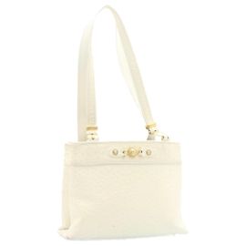 GIANNI VERSACE Borsa Tote Sun Face White Ostrich Auth gt1041 Bianco