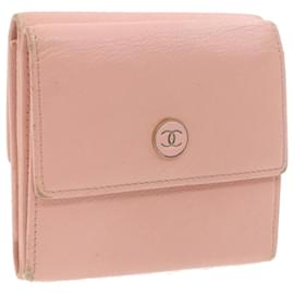Chanel-CHANEL Coco Button Wallet Pink Leather CC Auth gt629-Pink