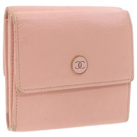 CHANEL Coco Button Wallet Cuir Rose CC Auth gt629 Rose