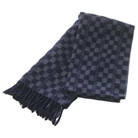 Fendi-FENDI Check Knit Scarf Black Wool Auth ar3899-Black