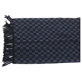 Fendi-FENDI Check Knit Scarf Black Wool Auth ar3899-Black