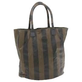 Fendi-FENDI Pequin Canvas Sac à main Marron PVC Cuir Auth ar3913-Marron,Noir