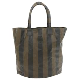 Fendi-FENDI Pequin Canvas Sac à main Marron PVC Cuir Auth ar3913-Marron,Noir