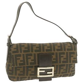 FENDI Zucca Borsa a tracolla Mamma Baguette in tela Nero Marrone Aut 21961 Marrone Nero