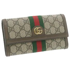 GUCCI Web Sherry Line GG Supreme Offidia Geldbörse Beige Rot Grün PVC Auth 21977 Beige