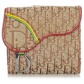 Dior Brown Dior Oblique Rasta Saddle Compact Wallet Castaño Multicolor Beige