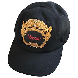 Gianni Versace Versace Schwarze Blasone Barock bestickte Baumwollmütze Blau