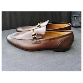 Gucci-jordaan leather loafer mens-Brown