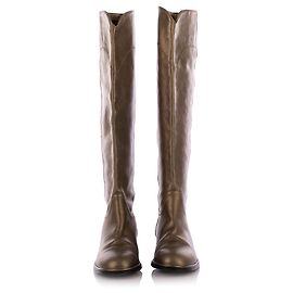 Chanel Bronze Leather High Riding Boots Metallic Bronze