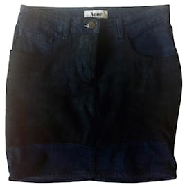 Acne-Gonna in denim/pelle elasticizzata-Nero