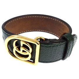 Pulsera de cuero Gucci GG Marmont negro Negro Dorado