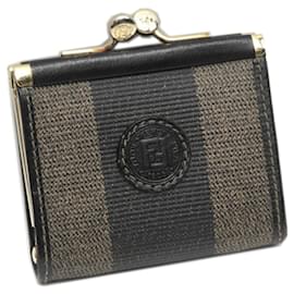 Fendi-Fendi Black Pequin Coin Pouch-Brown,Black,Dark brown