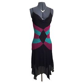 Diane Von Furstenberg Vestido assimétrico de seda DvF Aleucia Marrom Verde Fuschia