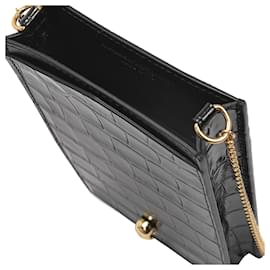 Alexander Mcqueen-Phone Case On Chain in Black Embrossed Leather-Black