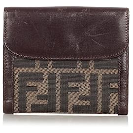 Fendi-Fendi Brown Zucca Canvas Small Wallet-Brown