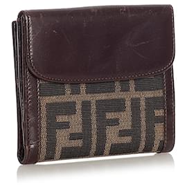 Fendi-Fendi Brown Zucca Canvas Small Wallet-Brown