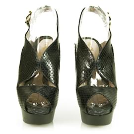 Fendi-Fendi Black Snakeskin Leather Slingback High Heels Platform Pumps Shoes sz 36.5-Black
