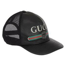 Gucci Men's Baseball Cap Black Leather Web Details Black