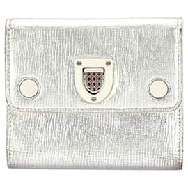 Dior Silver Diorama Leather Small Wallet Silvery