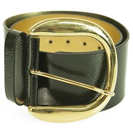 DOLCE & GABBANA WOMAN'S Black Shiny Leather Gold com fivela de cinto largo SZ 32/80 Preto