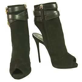 Giuseppe Zanotti Bottines à talons hauts en daim et cuir noir sz 37 Noir