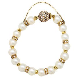 inconnue Pulseira de pérolas Akoya em ouro amarelo e diamantes. Outro