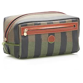 Fendi-Fendi Brown Pequin Clutch Bag-Brown,Black