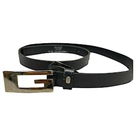 Gucci-Gucci belt in dark grey leather with silver hardware-Dark grey