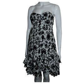 Marchesa Notte Ruffled Silk dress Black Cream